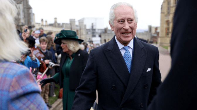 King Charles Appears In Good Spirit As He Attends Easter Sunday Service With Queen
